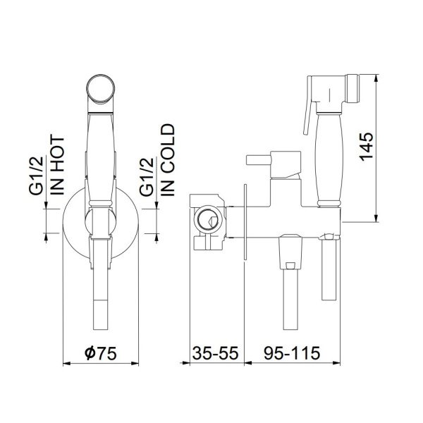 Смеситель гигиенический Webert Elio EL870302794 золото матовый с внутренней частью