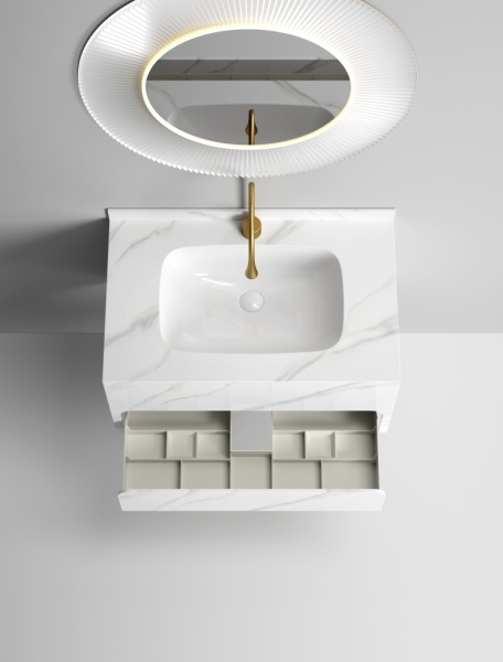 Раковина-моноблок Sapbox SB-WF-CT-80M316 80 см белый мрамор с ящиком