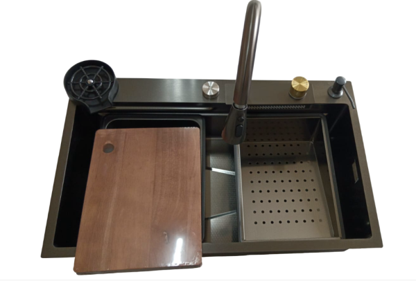 Мойка из нержавеющей стали Santegro 75 см STR7546BL комплект со смесителем графит