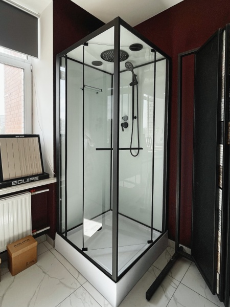 Душевая кабина Sapbox 90x90 SB9091-90-02-WTR-BL профиль черный, стекло прозрачное