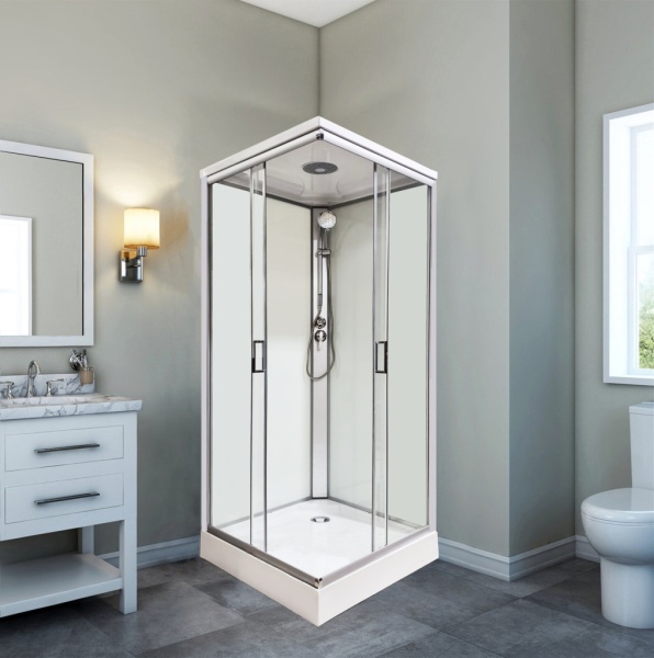 Душевая кабина Sapbox 80x80 SB9100-80-01-WTR-S профиль сатин, стекло прозрачное