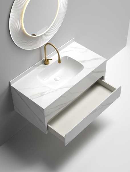 Раковина-моноблок Sapbox SB-WF-CT-100M316 100 см белый мрамор с ящиком