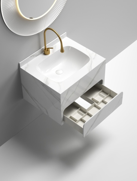 Раковина-моноблок Sapbox SB-WF-CT-60M316 60 см белый мрамор с ящиком